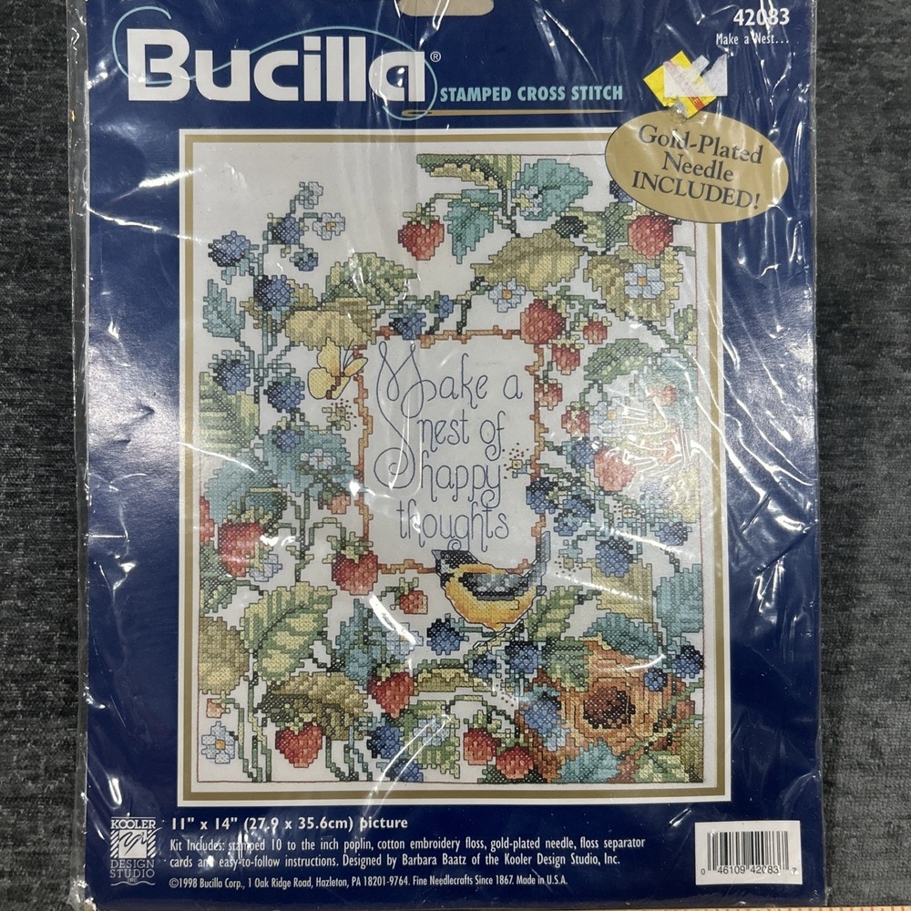 VTG 1998 Bucilla Counted Cross Stitch Kit Make a Nest of Happy Thoughts